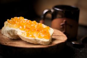 sandwich with red caviar for breakfast
