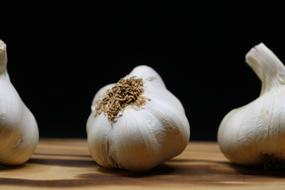 closeup view of White Garlic on Chopping Board