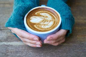 Coffee Cup hands close-up on blurred background