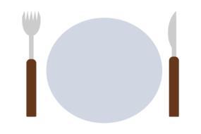 white plate, knife, fork on a white background