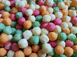Close-up of the colored sugar balls, in light