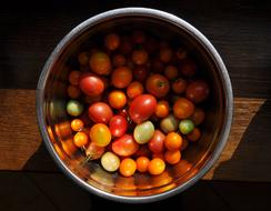 assorted tomatoes in a large bowl