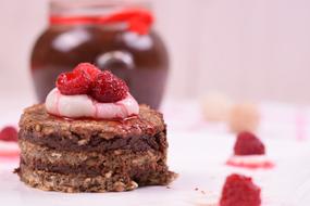 Sweet Cake with raspberries on Plate