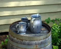 Close-up of the Historic Arkansas Pewter-Ware, near the plants