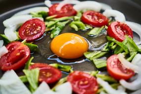 raw Egg and Vegetables close up