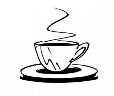 black and white sketch of a cup of hot drink