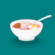 soup with egg and meatballs as an illustration