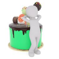 isolated white model on birthday cake background