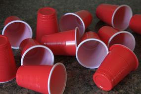 many red plastic cups close up