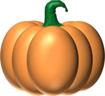 3d model of the shiny, orange pumpkin with green stem, at white background, clipart