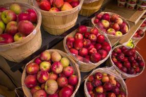 apples in baskets at the market