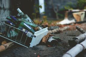 empty alcohol bottles in the trash