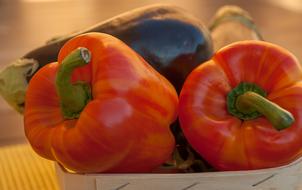 red pepper and purple eggplant