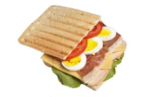 Toast sandwich with colorful ingredients, at white background, clipart