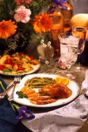 thanksgiving Dinner, Meal and flowers on Table