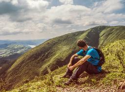 Mountain Trail and cloudy Sky