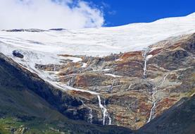 glaciers in a valley near the mountains in switzerland