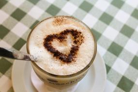 chocolate heart on coffee foam