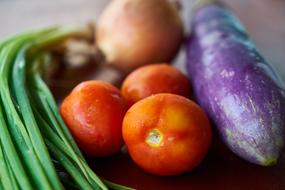 eggplant, tomatoes, onions