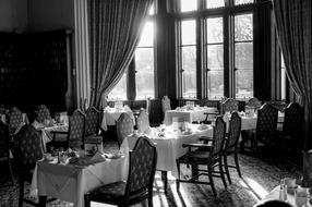 black and white photo of the interior in the restaurant