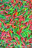 harvest of red and green chili peppers