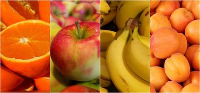 fruits collage orange apple banana