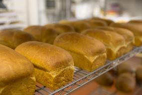 Close-up of the brown bread loaves on the grill
