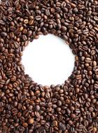 white circle and roasted coffee beans