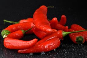 water droplets and red chili peppers