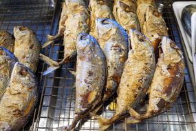 fried mackerel at the market in Thailand