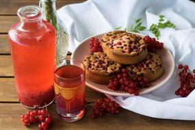 Cakes and drink with red currants, Healthy food