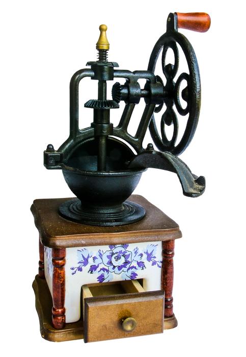 photo of retro coffee grinder on a white background