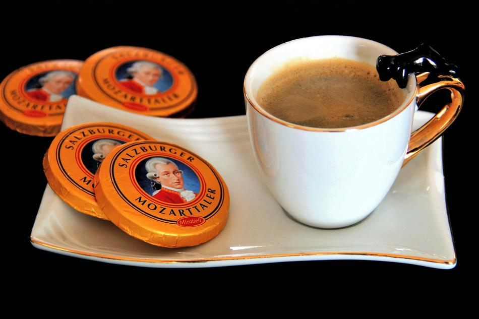 chocolates with the image of mozart for coffee
