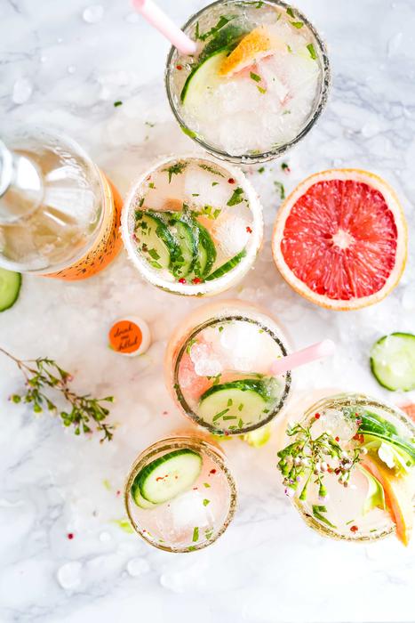 Top view of the beautiful and colorful drinks, with the fruits