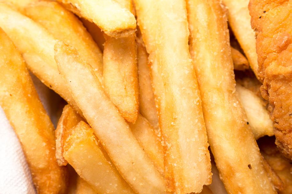 Close-up of the salty, crispy potato fries