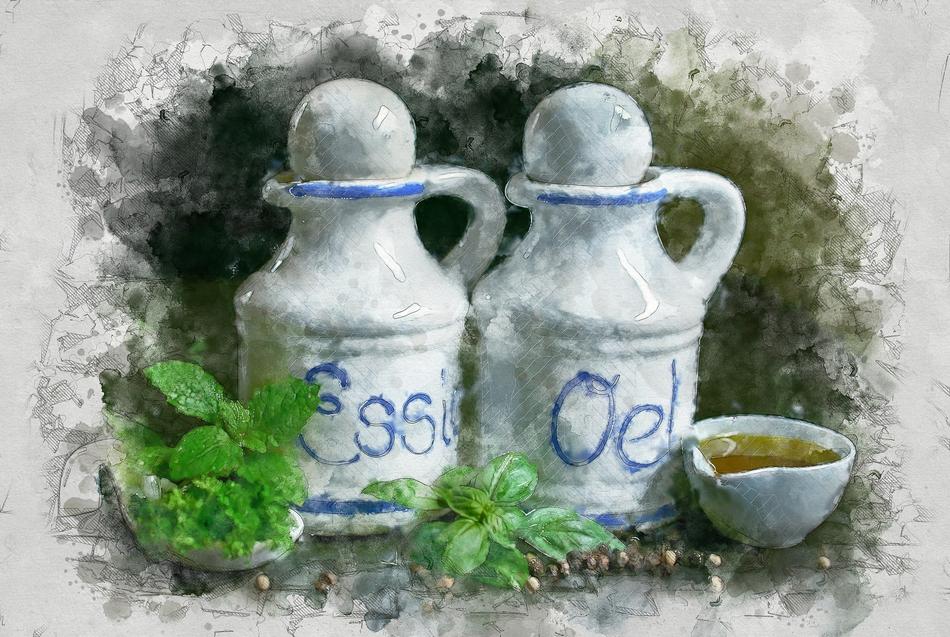 salad dressings as watercolor painting