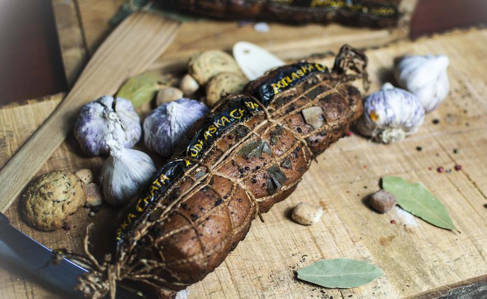 traditional smoked meat with garlic