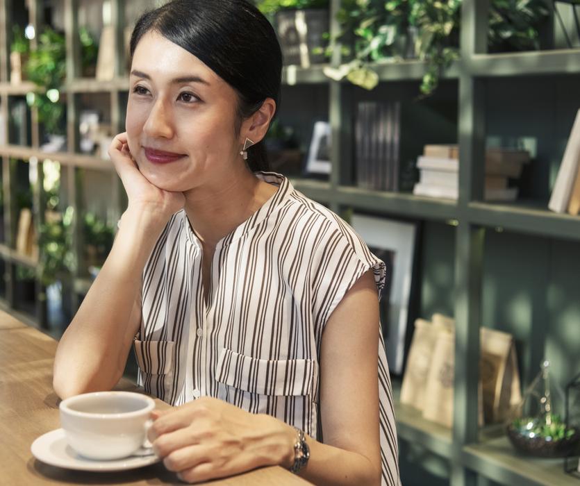 Asian girl and Aromatic coffee