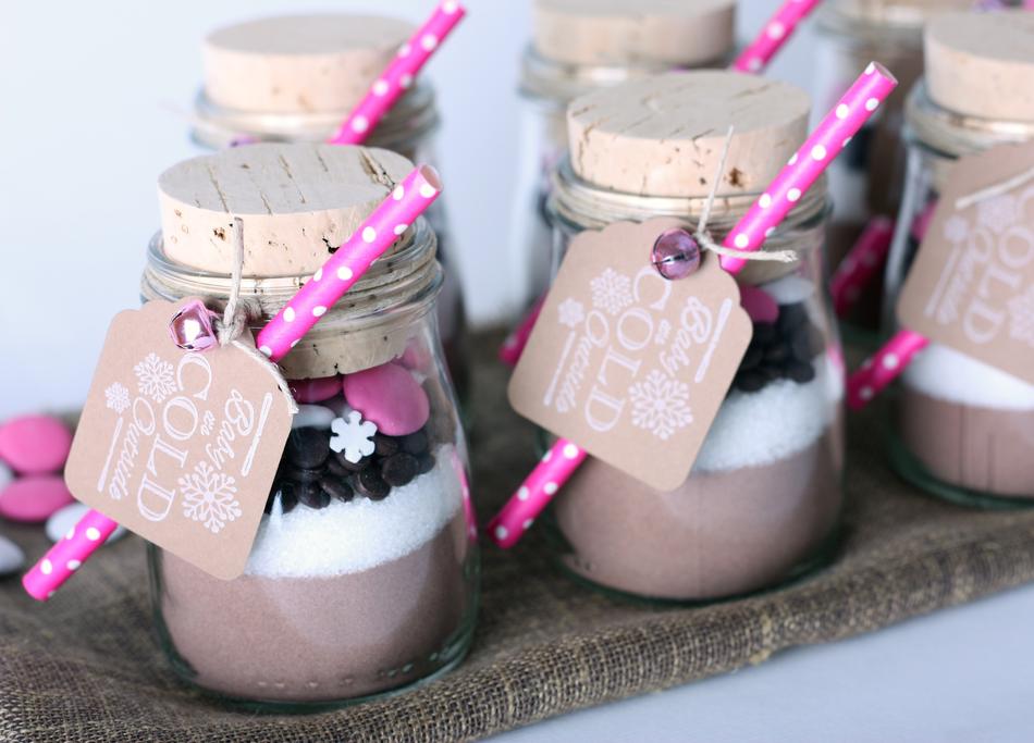 christmas hot chocolate with milk in a jar
