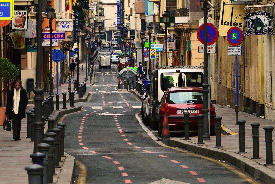 Beautiful landscape of the street with cars and buildings, in Alicante, Spain