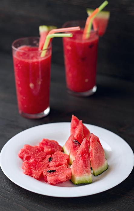 watermelon fruits on plate and juices