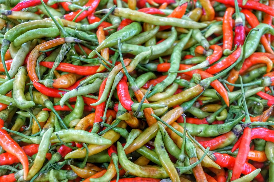 Mix of the colorful and beautiful chili peppers at the marketplace