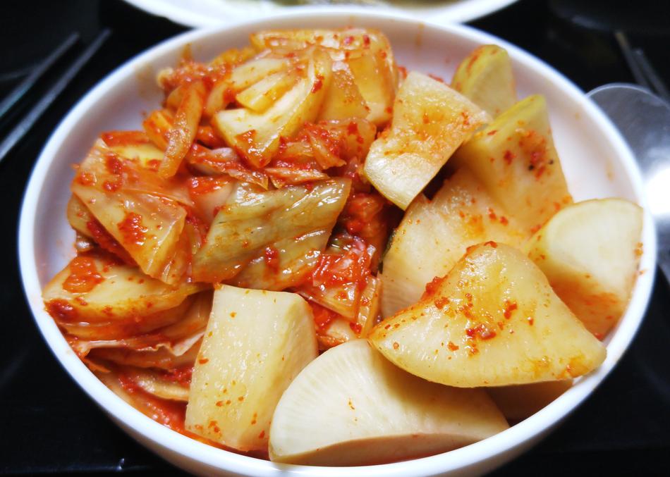 Beautiful and colorful kimchi dish in the bowl in light