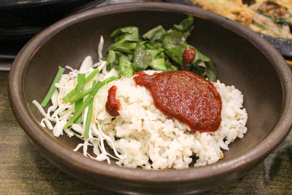 Close-up of the colorful and beautiful Bibimbap with Gochujang, in the bowl
