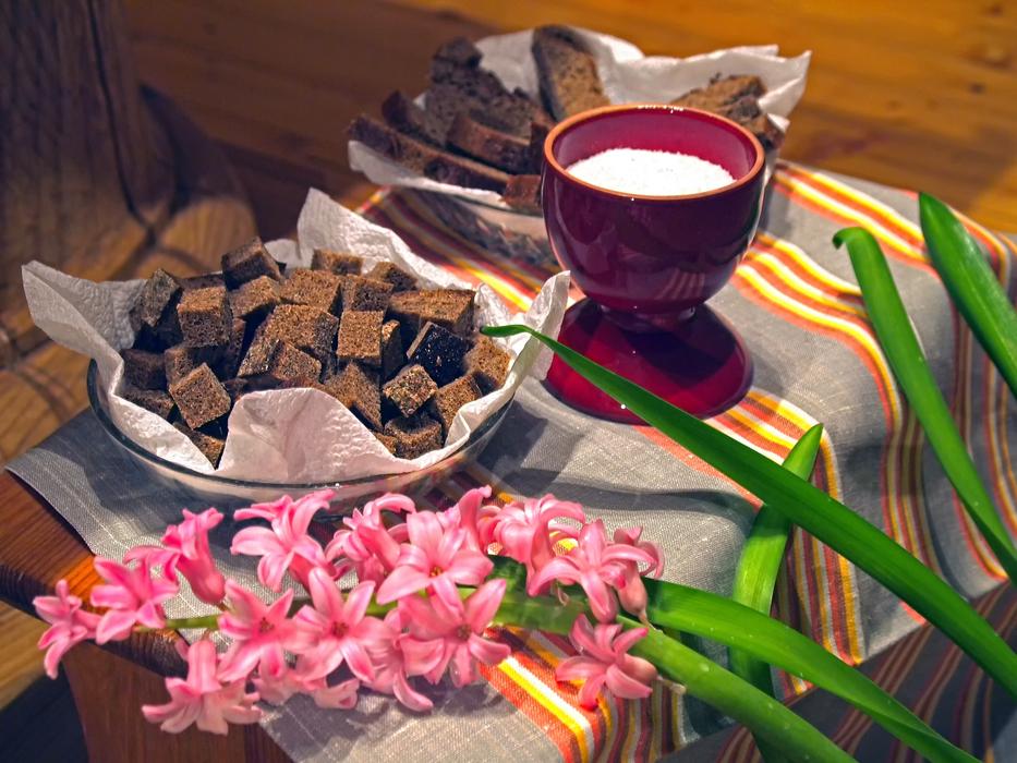 pink hyacinth Flower, milk and bread