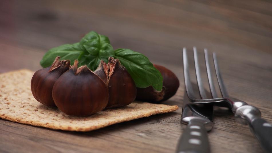brown Chestnuts and cutlery