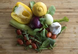 various vegetables wooden board