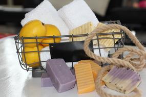 soap, lemons and towels