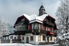 Hotel buildings in a winter forest