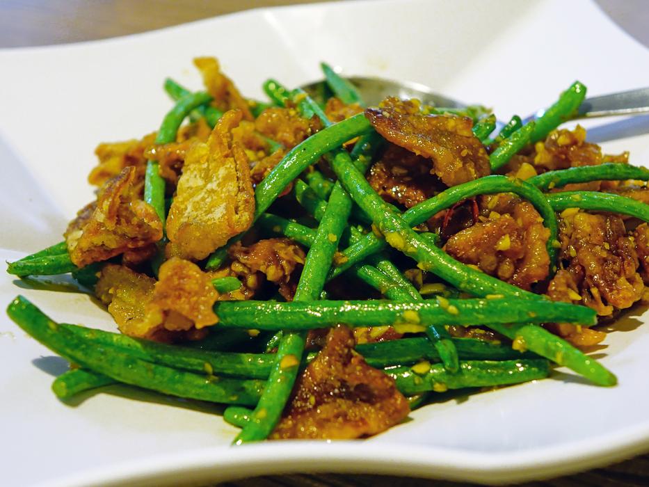 fried eggplant and green beans